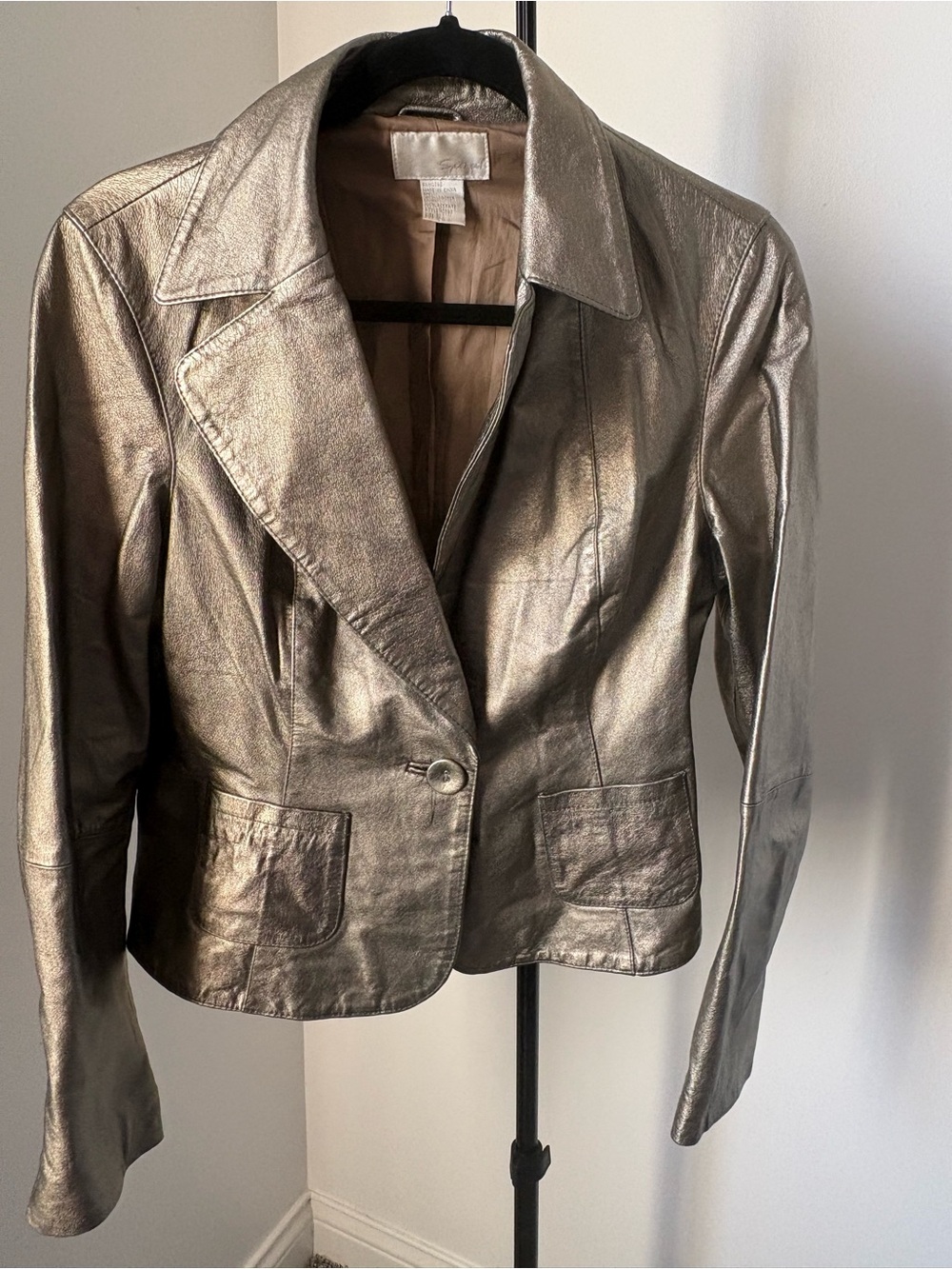 Spiegel Metallic Pewter Leather Blazer Jacket